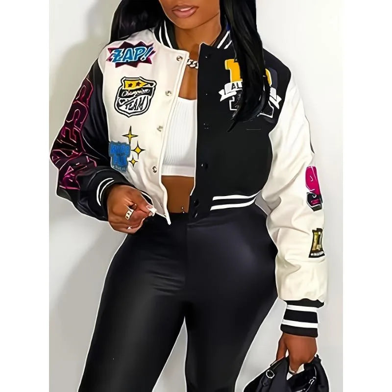 Jaqueta Feminina Canelada Estilo Beisebol com Design Canelado Coleção Primavera 100% Outro Material