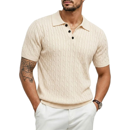 Camisetas Texturizadas de Verão para Homens, Camisas de Malha Leves de Manga Curta, Camisas Listradas Vintage, Camisetas de Malha Respirável, Polos para Homens