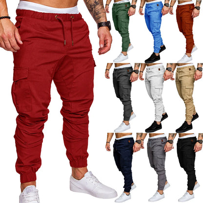 Novas Calças Casuais Masculinas de Tecido Trançado Streetwear Novas Calças de Trabalho com Múltiplos Bolsos
