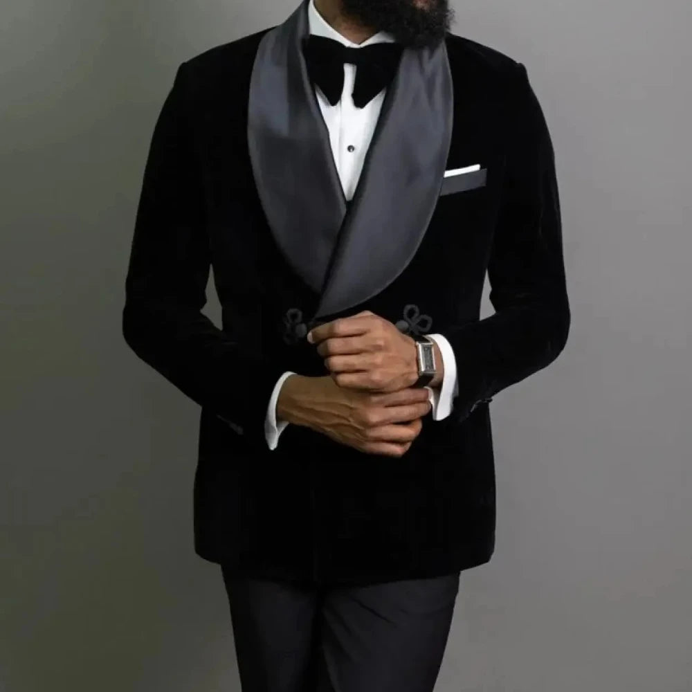 Jaqueta de veludo preto para fumar, 1 peça, blazer masculino com botões, luxo, noivos, casamento, designer, festa, casaco