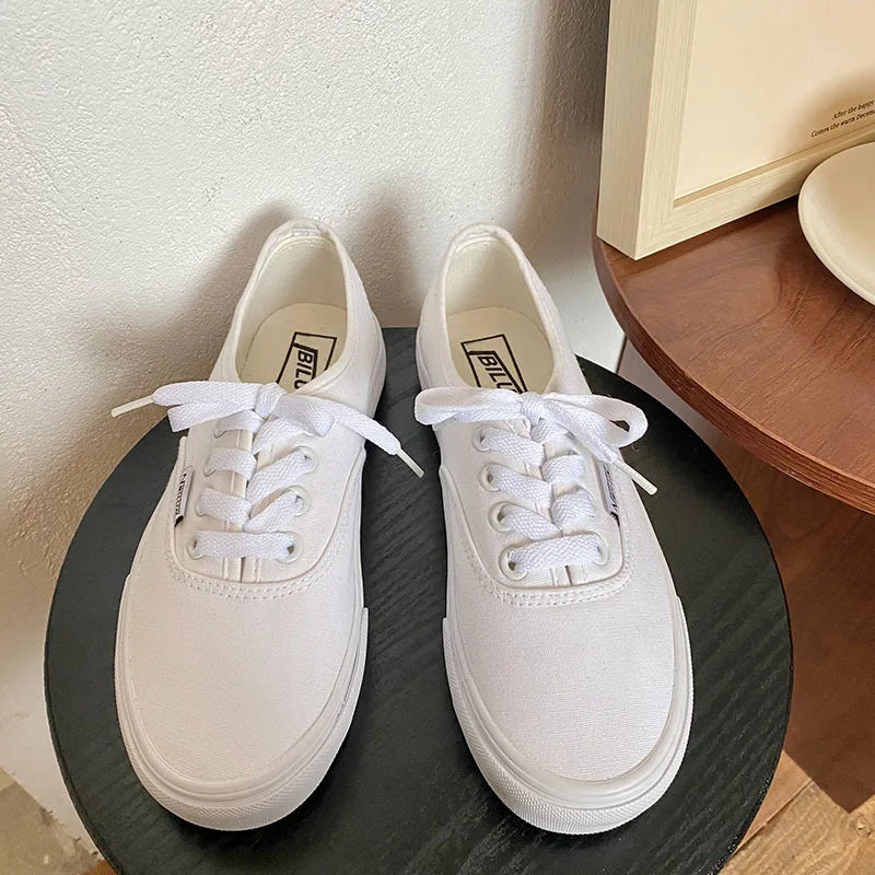 Casual apartamentos tênis de lona feminino ao ar livre cor sólida rasa sapatos esportivos tênis feminino streetwear rendas até sapatos vulcanizados