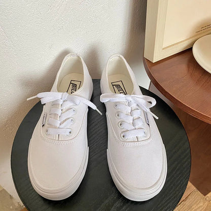 Casual apartamentos tênis de lona feminino ao ar livre cor sólida rasa sapatos esportivos tênis feminino streetwear rendas até sapatos vulcanizados