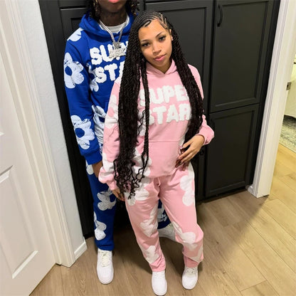 Conjuntos com capuz com estampa para homens e mulheres, moletom retrô, streetwear Hip Hop, roupas Y2K, Harajuku, novo, primavera, outono, 2024