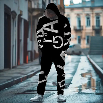 Conjunto Masculino 2026: Moletom com Capuz e Calça Jogger Estampados Digitalmente – Agasalho Esportivo Casual de Verão com Estampa Gráfica (2 Peças)