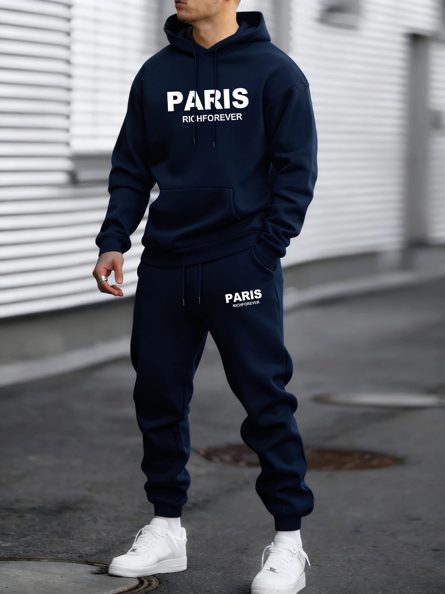 Paris Richforever Trendy Print Tracksuit For Mans Autumn Warm Loose Hoodies Fleece Simple Pants Unisex Loose Fashion Suits