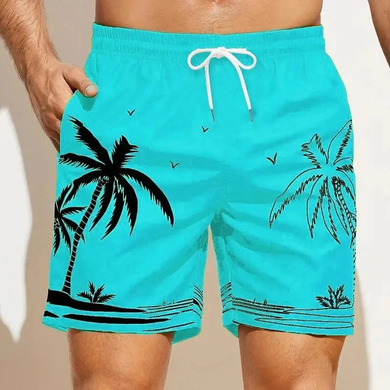 Calção de Banho Havaiano de Secagem Rápida Masculina, Shorts Esportivos para Férias, Estampado 3D Coqueiro, Solto, Moda Verão, 6XL