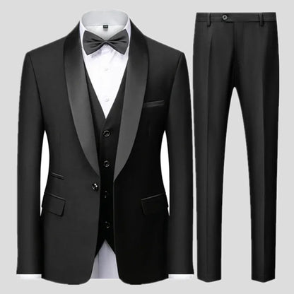 Preto masculino outono festa de casamento três peças conjunto tamanho grande masculino blazer casaco calças e colete moda fino ajuste terno