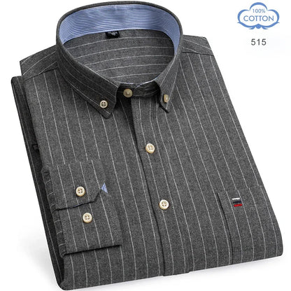 2025 camisa social masculina puro algodão oxford marca de luxo fino macio abotoado xadrez formal trabalho roupas ocidentais