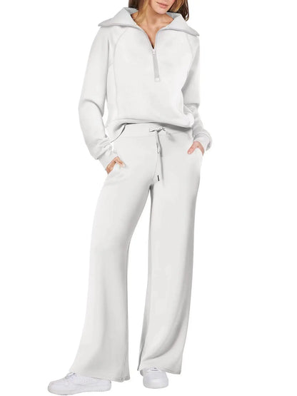 Conjunto de Moletom Feminino de 2 Peças: Blusão Forrado com Fleece Macio e Calça Fluida para Corrida ao Ar Livre e Viagens