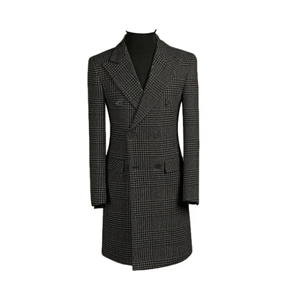 Outono inverno houndstooth casaco longo masculino duplo breasted jaqueta clássica para casamento formal blazers noivo negócios smoking