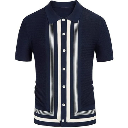 Novo verão camiseta masculina 2024 manga curta lapela listra impressão botão listra camisa polo moda pulôver topos