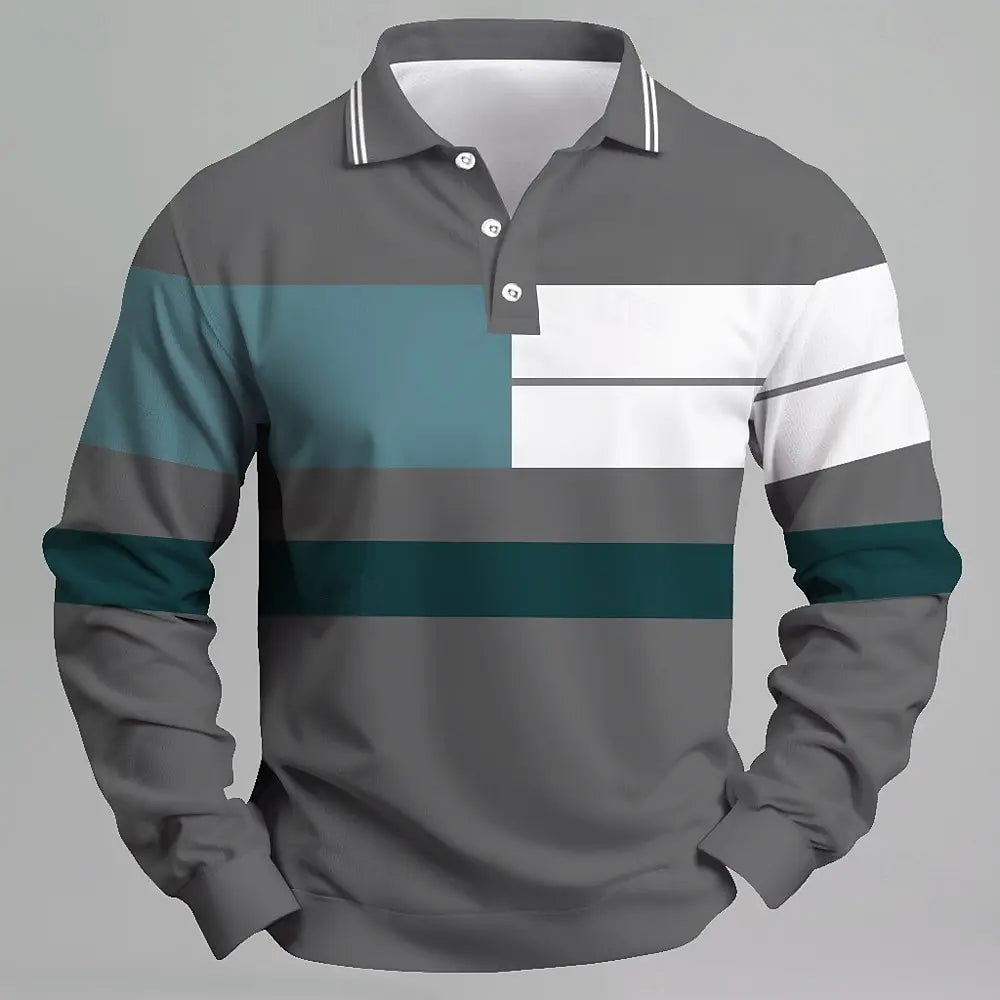 2025 moda masculina bloco de cores camisa polo manga longa respirável casual topos fino ajuste secagem rápida gola clássica camisa polo