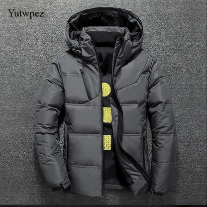 Jaqueta Masculina de Inverno 2026 Corta-Vento para Escalada com Capuz Removível, Parka Esportiva Casual para Caminhada ao Ar Livre, Casaco de Pluma de Pato Branco