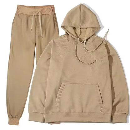 Conjunto Esportivo Masculino Outono/Inverno 2026, Cor Sólida, Duas Peças, Moletom com Capuz e Calças de Jogging, Roupas Casuais Esportivas 2026