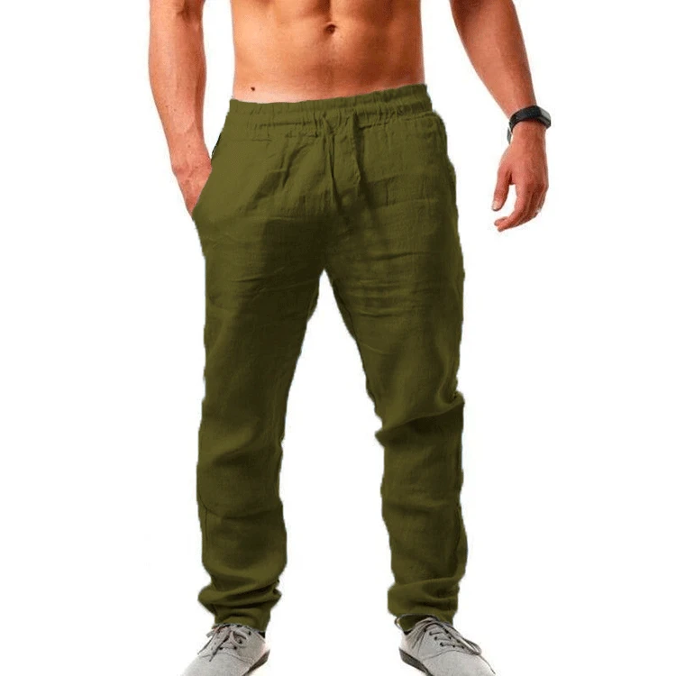 Calças masculinas coreanas de algodão para o verão, novas, respiráveis, de cor sólida, confortáveis, para fitness, ioga, corrida e estilo streetwear.