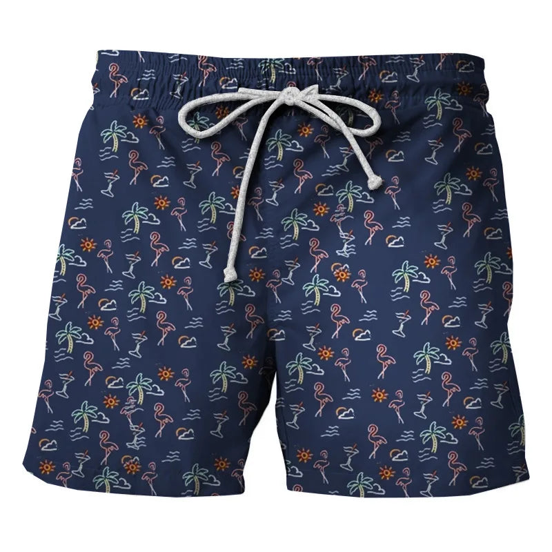 Calção de Banho Havaiano de Secagem Rápida Masculina, Shorts Esportivos para Férias, Estampado 3D Coqueiro, Solto, Moda Verão, 6XL