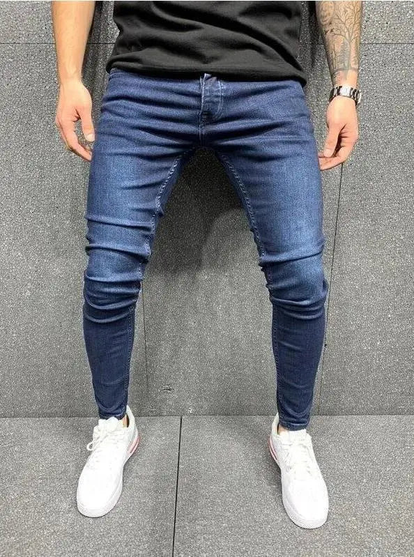 2025 New Solid Color Fashion Men Casual Pants Stretch Jeans Skinny Work Trousers Male Wash Slim Fit for Zippered Jeans Men Cloth