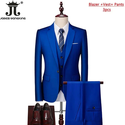 Conjunto de Terno Masculino de 3 Peças (Blazer + Colete + Calça) Tamanhos EUA XXS-3XL, Cor Sólida, Estilo Boutique, para Negócios Oficiais, Casamentos e Festas