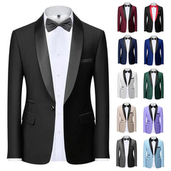 Mens Blazer Slim Fit Tuxedo Suits Jacket Shawl Collar Solid Jacket Wedding Dinner Prom One Button Blazer Jacket