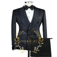 Novo elegante preto jacquard padrinhos festa de formatura duplo breasted casamento smoking fino ajuste xale lapela noivo melhor homem