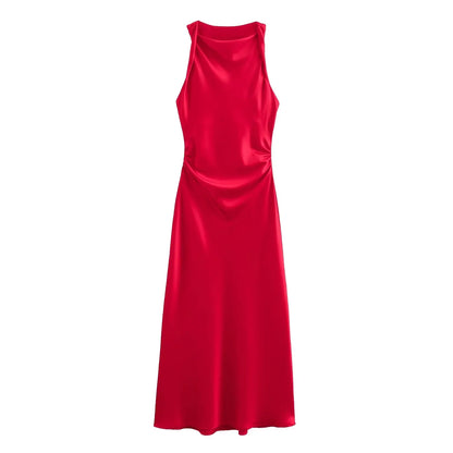 Vestidos Longos de Cetim para Mulheres 2026, Vestido Midi Slip de Verão, Vestido Sexy para Festa Noturna, Vestidos Elegantes Sem Mangas
