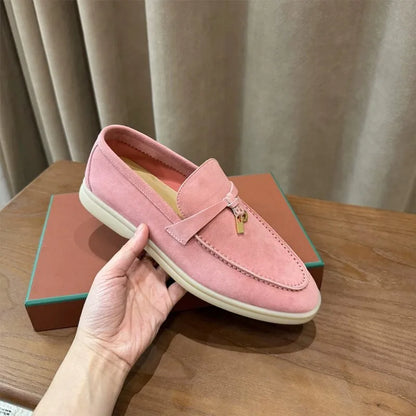 Promoção: Mocassins Femininos de Couro Genuíno Estilo Old Money com Borla e Fivela, Slip On, Casual, Vintage, Sapatos Planos para o Dia a Dia, Y2k
