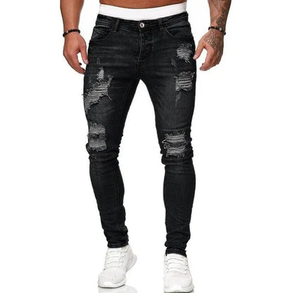 2025 New Solid Color Fashion Men Casual Pants Stretch Jeans Skinny Work Trousers Male Wash Slim Fit for Zippered Jeans Men Cloth