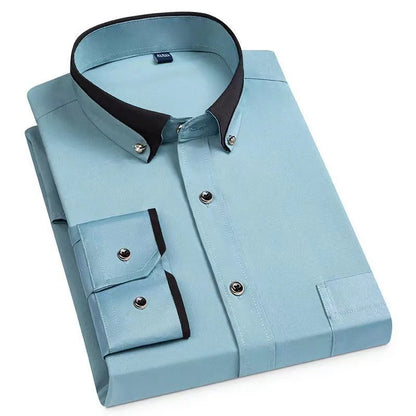 Camisa de negócios masculina manga longa botão para baixo camisa social anti-rugas escritório camisa masculina manga longa cor preta casual