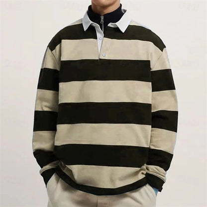 Simple Fashion Striped Polo Shirts For Men Casual Autumn Long Sleeve 3D Printed Golf Polo Shirt Loose Comfortable Lapel Tops
