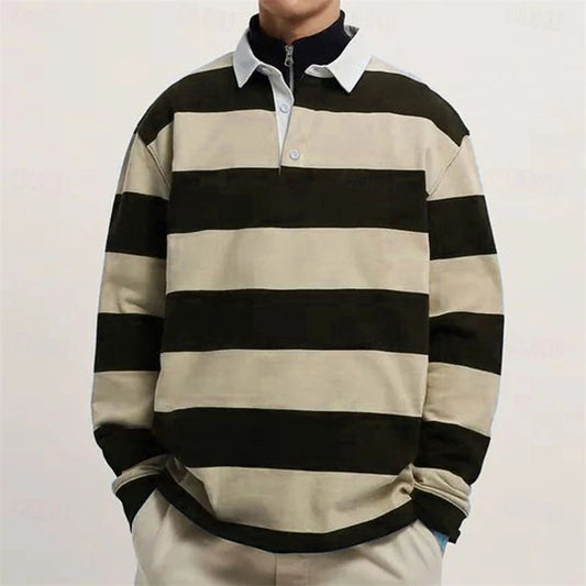 Simple Fashion Striped Polo Shirts For Men Casual Autumn Long Sleeve 3D Printed Golf Polo Shirt Loose Comfortable Lapel Tops