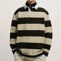 Simple Fashion Striped Polo Shirts For Men Casual Autumn Long Sleeve 3D Printed Golf Polo Shirt Loose Comfortable Lapel Tops