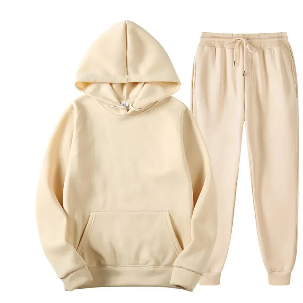 Conjunto de fato de treino masculino, 2 peças: camisola com capuz e calças com cordão, roupa de desporto para homem e mulher, ideal para corrida e atividades desportivas no outono.