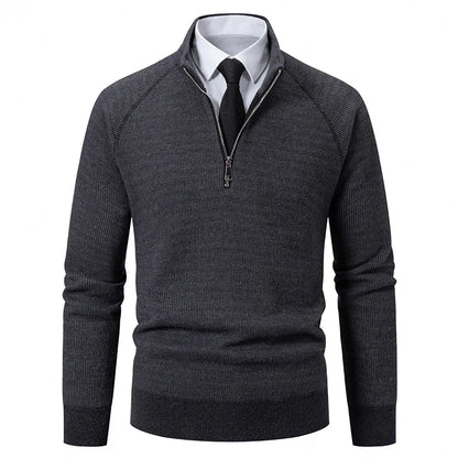 Suéter Masculino de Tricô com Meio Zíper, Gola Alta, Bordado, Casual, Moderno, Inverno, Grosso, Fibra de Poliéster, Manga Longa
