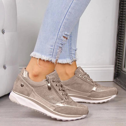Tênis Anabela Feminino, Sapatos Vulcanizados com Lantejoulas, Sapatos Shake, Tênis Esportivos Femininos da Moda, Calçados Femininos