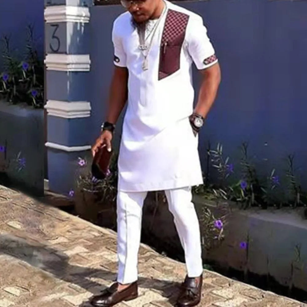 Novo Terno Masculino 2025, Bolso Branco, Conjunto de 2 Peças, Terno Casual de Luxo para Casamento, Estilo Tradicional Africano de Minorias Étnicas