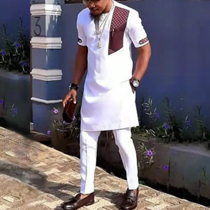 Novo Terno Masculino 2025, Bolso Branco, Conjunto de 2 Peças, Terno Casual de Luxo para Casamento, Estilo Tradicional Africano de Minorias Étnicas