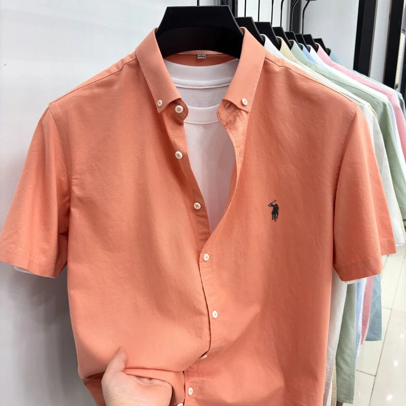 Camiseta masculina 100% algodão puro manga curta nova com bordado Paul Pony de marca de alta qualidade casual para negócios moderna e respirável