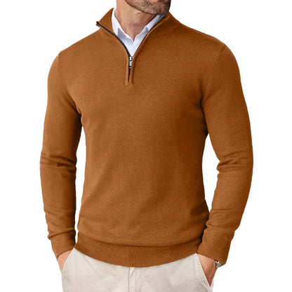 Suéter masculino com zíper de quarto, slim fit, leve, pulôver ao ar livre, gola simulada, meia gola alta, malha, streetwear