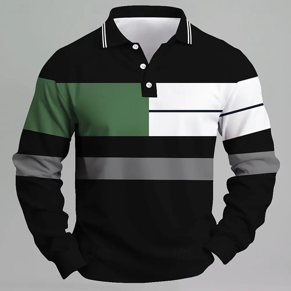 2025 moda masculina bloco de cores camisa polo manga longa respirável casual topos fino ajuste secagem rápida gola clássica camisa polo