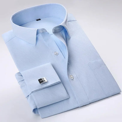 Quality French Cufflinks Shirt Men's Long Sleeve Tuxedo Male Brand Slim Fit White Button Cuff Social Men Dress Shirts