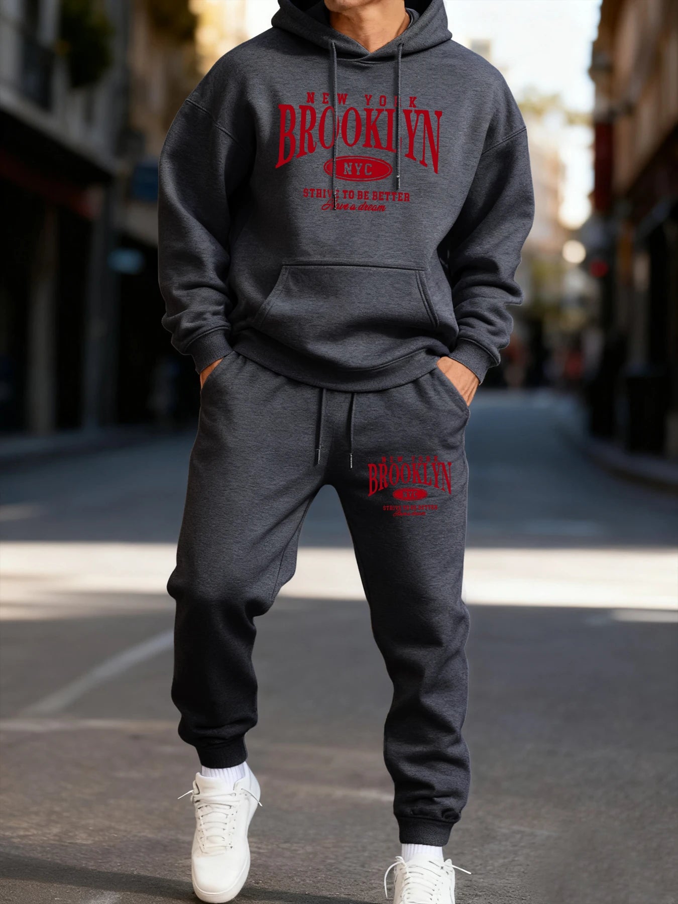 Brooklun New York Letter Print Man'S Hoodie Set Loose Pocket Two Pices Sets Fleece Autumn Hoodies Casual Fashion Sweatpants