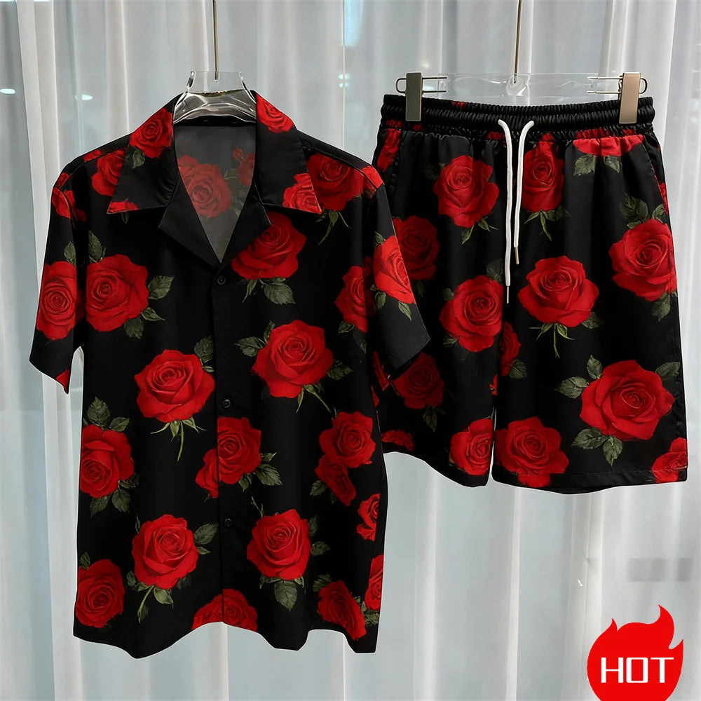 Conjunto de verão 3D masculino de duas peças, camisa havaiana de alta qualidade e shorts, conjunto unissex estilo Y2K, pijama masculino para ficar em casa.