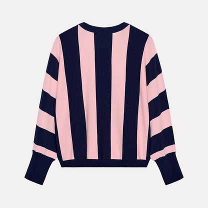 Suéter Listrado de Manga Longa com Gola Redonda Casual para Mulheres, Moda de Verão, Nova Chegada ZADATA, Top Confortável de Corte Solto