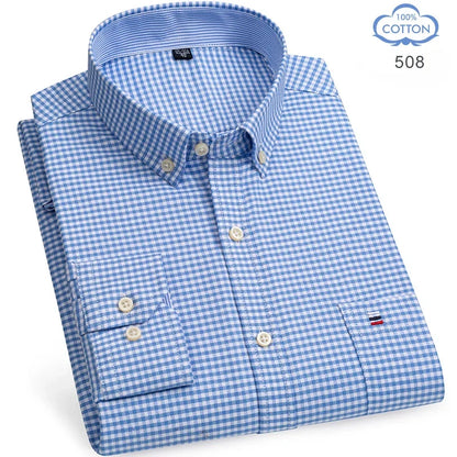 2025 camisa social masculina puro algodão oxford marca de luxo fino macio abotoado xadrez formal trabalho roupas ocidentais