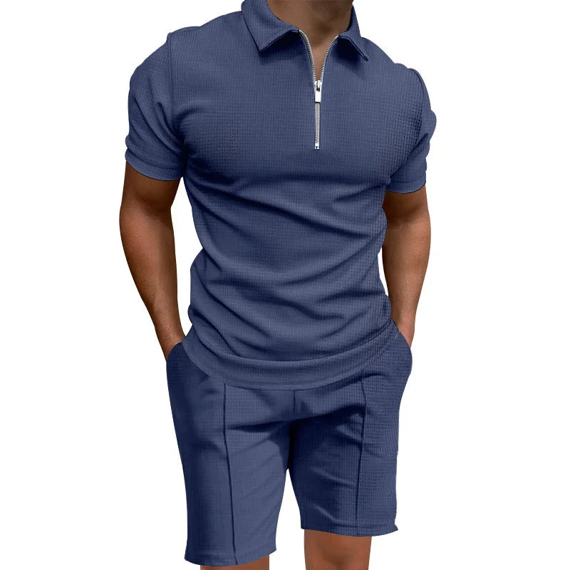 Homens de manga curta slim-fit terno casual da moda, lapela waffle, cor sólida, roupas de verão, frete grátis, 2024