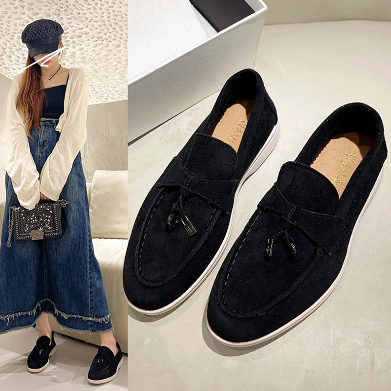 Apartamentos casuais femininos primavera outono nova sola grossa camurça antiderrapante mocassins mulher condução sapatos de plataforma caminhada