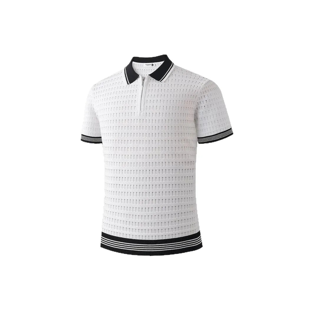 Camisa Polo Masculina de Malha Estilo Novo Verão 2026 Manga Curta Textura 3D Vazada Slim Fit Respirável Casual Elegante