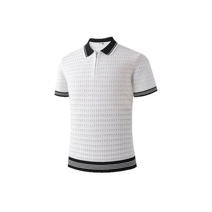 Camisa Polo Masculina de Malha Estilo Novo Verão 2026 Manga Curta Textura 3D Vazada Slim Fit Respirável Casual Elegante