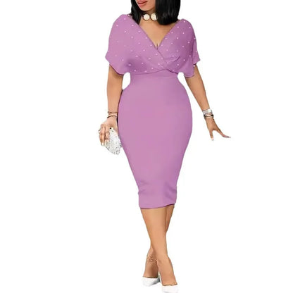 Vestido de verão mulher 2025 moda sexy apertado encaixe profundo-v vestido branco pérola vestidos de festa cor sólida magro escritório midi vestido