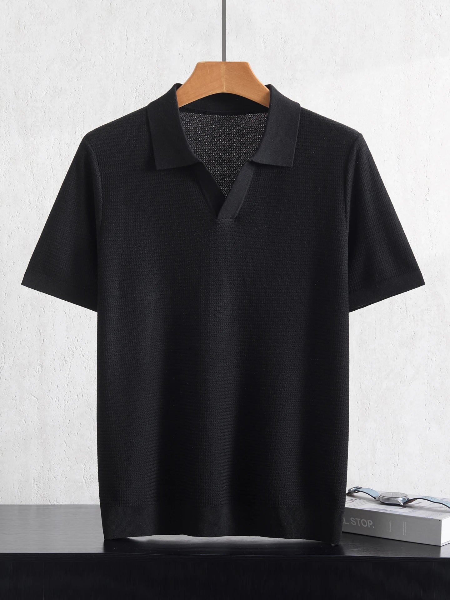 Camiseta Polo Masculina Nova de Verão 100% Liocel, Gola Polo, Cor Sólida, Malha Fina, Pulôver Casual de Negócios, Manga Curta